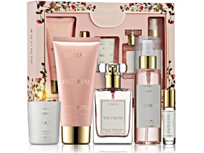 Lovery Wild Rose Bath and Body Care Fragrance Set, Luxury Gift Set with Soy Candle and more