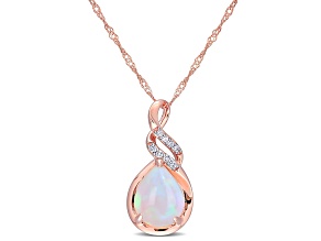Ethiopian Opal-Blue & Diamond 10K Rose Gold Pendant With Chain 1.24ctw