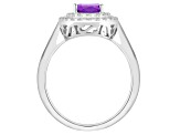 8x6mm Oval Amethyst And White Topaz Accents Rhodium Over Sterling Silver Double Halo Ring