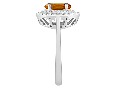 8x6mm Oval Citrine And White Topaz Accents Rhodium Over Sterling Silver Double Halo Ring