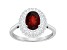 8x6mm Oval Garnet And White Topaz Accents Rhodium Over Sterling Silver Double Halo Ring