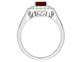 8x6mm Oval Garnet And White Topaz Accents Rhodium Over Sterling Silver Double Halo Ring