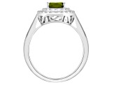 8x6mm Oval Peridot And White Topaz Accents Rhodium Over Sterling Silver Double Halo Ring