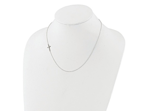 Offset Cross Chain Rhodium Over Sterling Silver Cubic Zirconia Offset Sideways Cross with ...