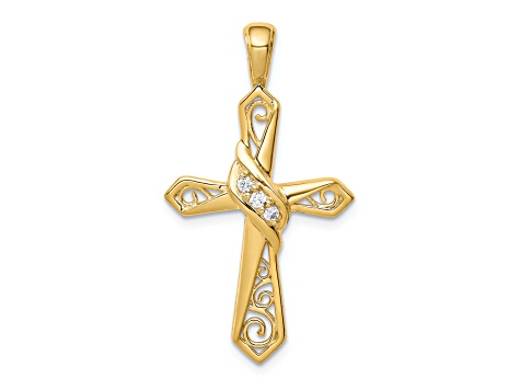 14K Yellow Gold 1/20ct. Diamond Cross Pendant