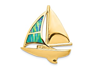 14k Yellow Gold Imitation Opal Sailboat Slide Pendant