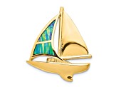14k Yellow Gold Imitation Opal Sailboat Slide Pendant