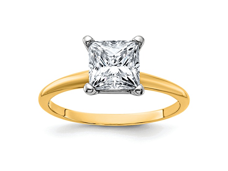 14K Yellow Gold With White Gold Accents 1 3/4ctw G H I True Light Princess Moissanite Solitaire Ring