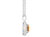 8x6mm Oval Citrine And White Topaz Accent Rhodium Over Sterling Silver Double Halo Pendant w/Chain