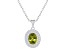 8x6mm Oval Peridot And White Topaz Accent Rhodium Over Sterling Silver Double Halo Pendant w/Chain