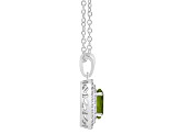 8x6mm Oval Peridot And White Topaz Accent Rhodium Over Sterling Silver Double Halo Pendant w/Chain