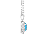 8x6mm Oval Swiss Blue Topaz And White Topaz Rhodium Over Sterling Silver Double Halo Pendant w/Chain