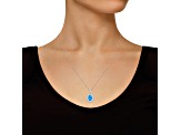8x6mm Oval Swiss Blue Topaz And White Topaz Rhodium Over Sterling Silver Double Halo Pendant w/Chain
