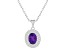8x6mm Oval Amethyst And White Topaz Accent Rhodium Over Sterling Silver Double Halo Pendant w/Chain