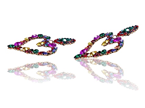 Off Park® Collection, Gold Tone Multi-Color Heart Shape Glass Crystal Dangle Earrings.