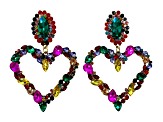 Off Park® Collection, Gold Tone Multi-Color Heart Shape Glass Crystal Dangle Earrings.