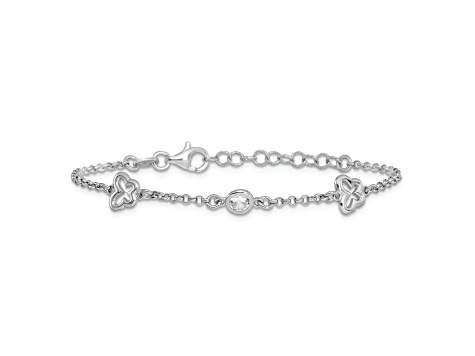 Rhodium Over Sterling Silver Cubic Zirconia Butterfly with 1-inch Extension Bracelet