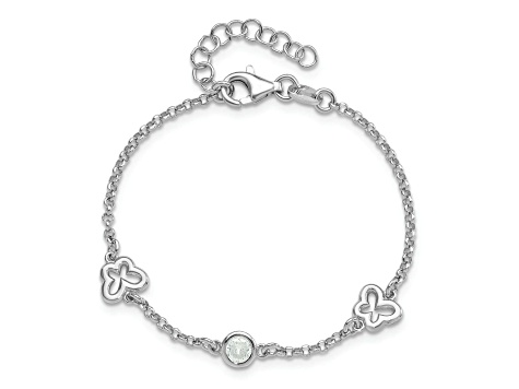 Rhodium Over Sterling Silver Cubic Zirconia Butterfly with 1-inch Extension Bracelet