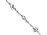 Rhodium Over Sterling Silver Cubic Zirconia Butterfly with 1-inch Extension Bracelet