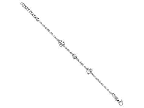 Rhodium Over Sterling Silver Cubic Zirconia Butterfly with 1-inch Extension Bracelet