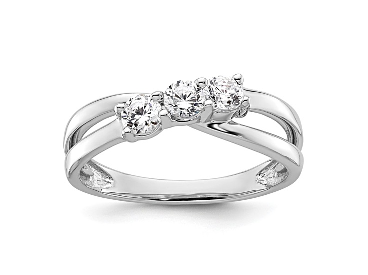 Rhodium Over 14K White Gold Lab Grown Diamond SI1/SI2, G H I, 3-Stone Engagement Ring