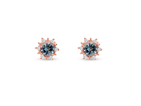 Aquamarine and CZ 1.57 Ctw Round 18K Rose Gold Over Sterling Silver Studs Earrings Jewelry