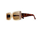 Beige Crystal Rectangular Frame Sunglasses