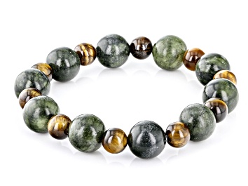 Picture of 12mm Connemara Marble and 7mm Tiger's Eye Beaded Stretch Bracelet