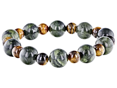 12mm Connemara Marble and 7mm Tiger's Eye Beaded Stretch Bracelet