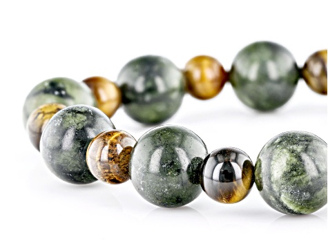 12mm Connemara Marble and 7mm Tiger's Eye Beaded Stretch Bracelet