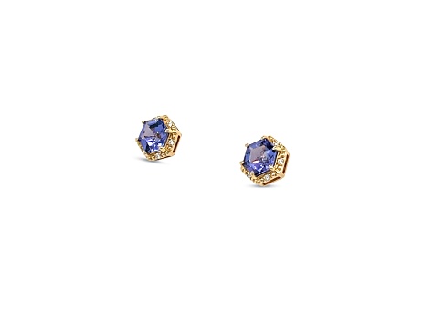 14K Yellow Gold 6.5x6.5 Hexagon and Diamond Earrings 2.62ctw.