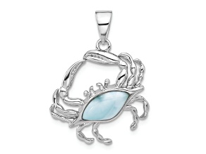 Rhodium Over Sterling Silver with Larimar Crab Pendant