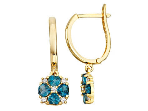 London Blue Topaz with Diamond Accent 10K Yellow Gold Dangle Earrings 0.92ctw