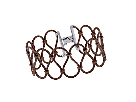 Stainless Steel Brown Cable Loops Stationary Bracelet