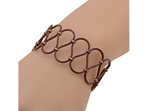 Stainless Steel Brown Cable Loops Stationary Bracelet