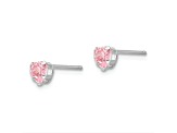 Rhodium Over 14k White Gold Children's 4mm Pink Cubic Zirconia Heart Stud Earrings