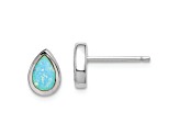 Rhodium Over Sterling Silver Polished Blue Created Opal Teardrop Stud Earrings