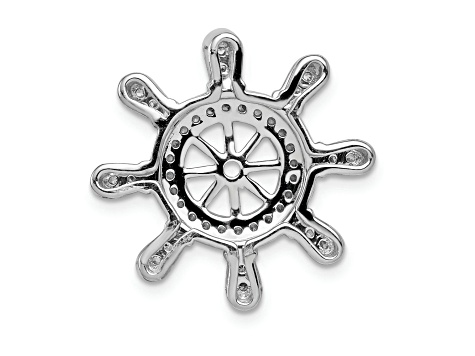 Rhodium Over 14k White Gold Diamond Ship Wheel Pendant