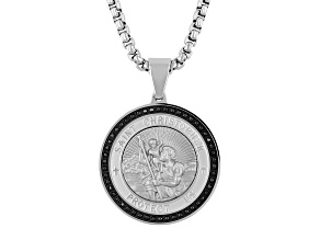 Two-tone Ion-Plated Stainless Steel and Black Diamond St. Christopher Pendant With Chain 0.25ctw