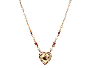 1928 Jewelry Rose Gold Tone Simulated Pearl Purple Flower Heart Necklace