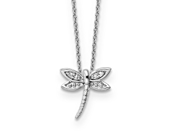 Picture of Rhodium Over Sterling Silver White Ice Diamond Dragonfly Necklace