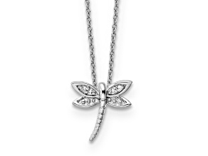 Rhodium Over Sterling Silver White Ice Diamond Dragonfly Necklace