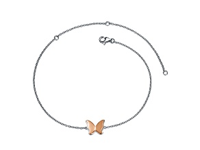 Two-Tone Rhodium Plated & 18K Rose Gold Plated over Sterling Silver Butterfly Charm Anklet