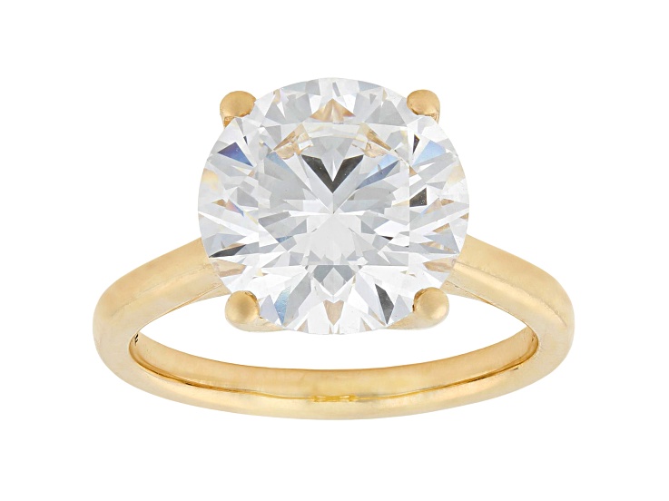 Certified White Lab-Grown Diamond F VS-SI 14K Yellow Gold Tulip Setting Solitaire Ring 5.10ctw