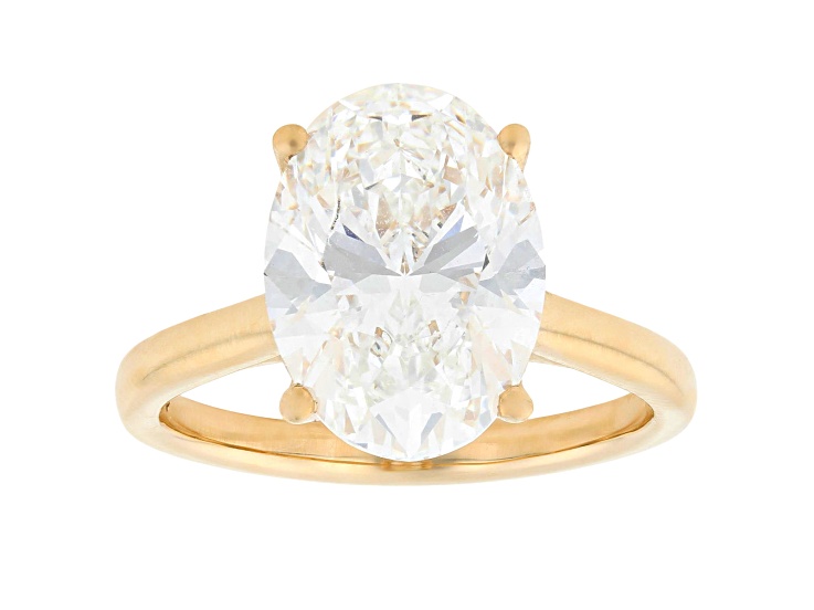 Certified White Lab-Grown Diamond F VS-SI 14K Yellow Gold Tulip Setting Solitaire Ring 5.10ctw