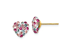 14k Yellow Gold 8mm Multi-Colored Crystal Heart Stud Earrings