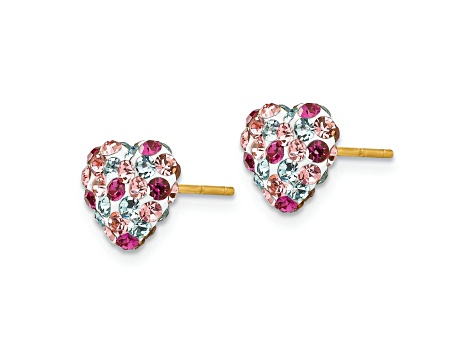 14k Yellow Gold 8mm Multi-Colored Crystal Heart Stud Earrings