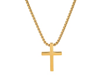 Picture of Men's 18K Gold Over Stainless Steel Polished Cross Pendant With Chain