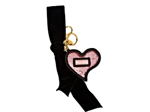 Miu Miu Trick in Pelle Heart Key Chain Bag Charm Pink Sequin and Ribbon