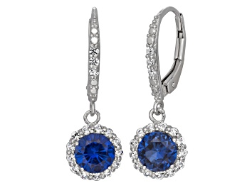 Picture of Lab Created Blue Sapphire Sterling Silver Dangle Earrings 2.52ctw